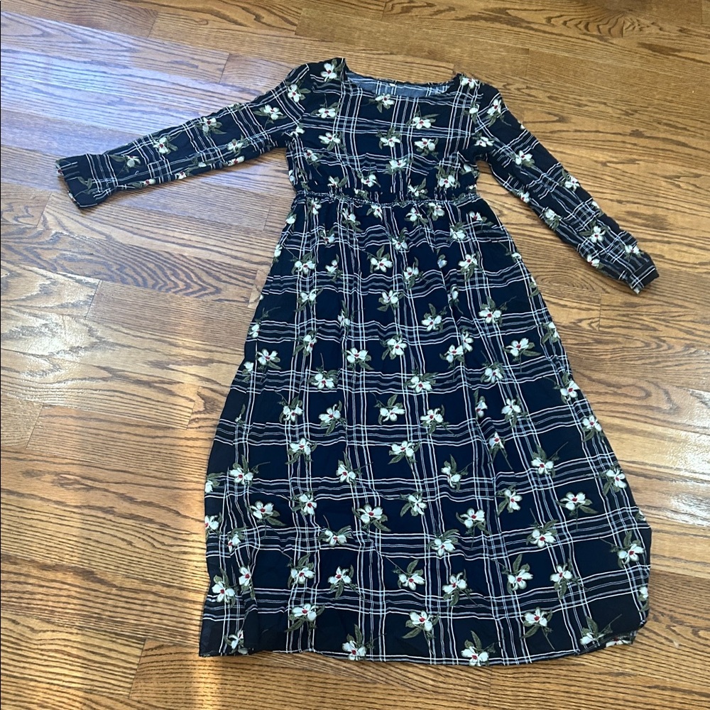 Floral Plaid Long Sleeve Dress